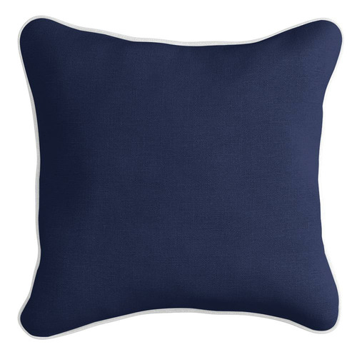 Capeview Interiors Navy with White Piping Linen-Blend Cushion